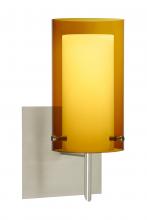 Besa Lighting 1SW-G44007-LED-SN-SQ - Besa Pahu 4 Wall With SQ Canopy 1SW Transparent Armagnac/Opal Satin Nickel 1x5W LED