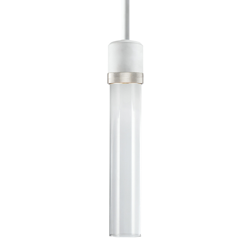 3&#34; LED 3CCT Cylindrical Pendant Light, 12&#34; Clear Glass and Matte White with Nickel Finish