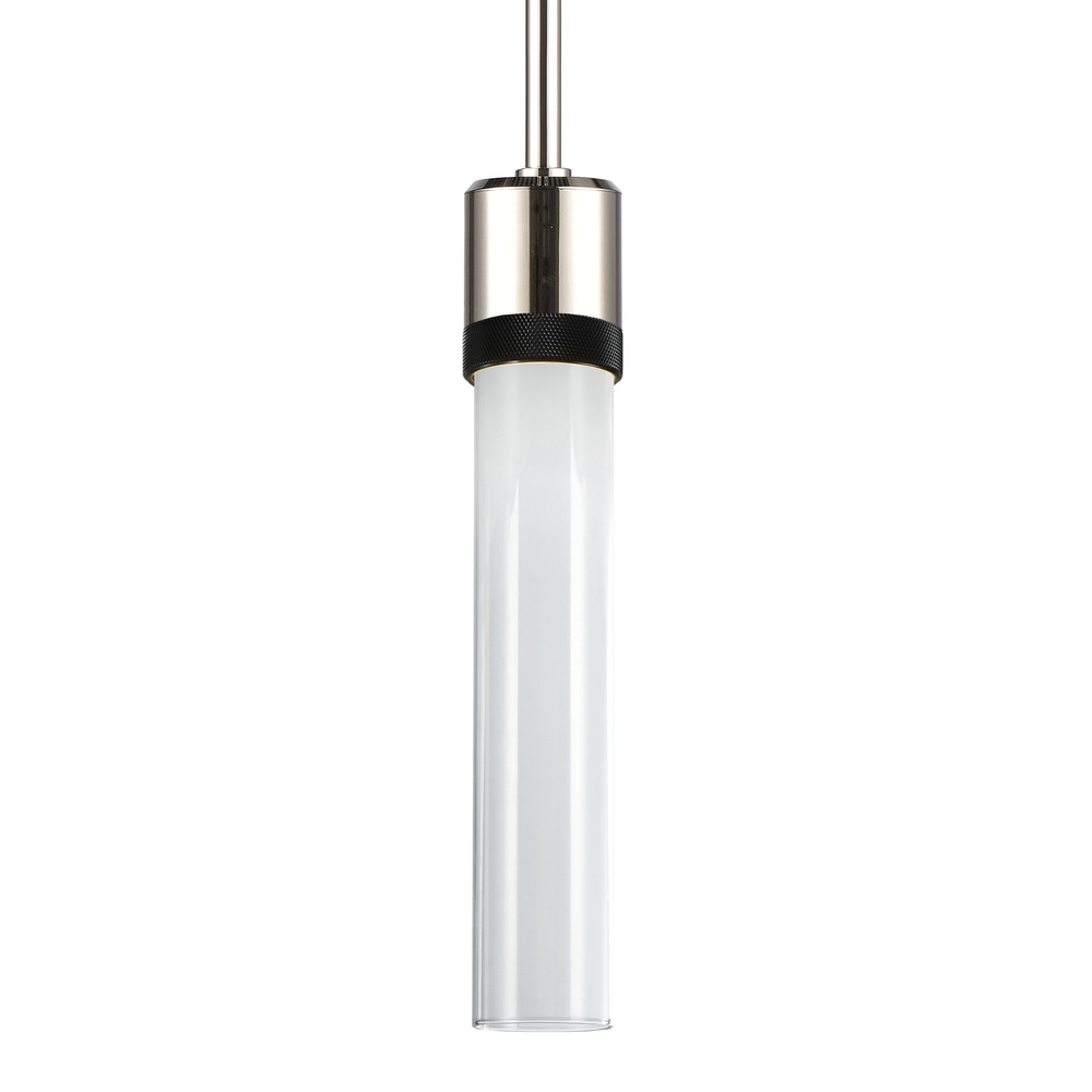 3&#34; LED 3CCT Cylindrical Pendant Light, 12&#34; Clear Glass and Polished Nickel with Black Finish