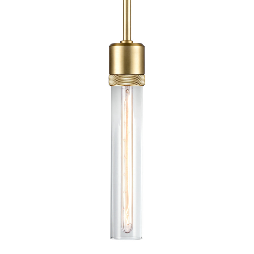 3&#34; E26 Cylindrical Pendant Light, 12&#34; Clear Glass and Aged Brass Finish