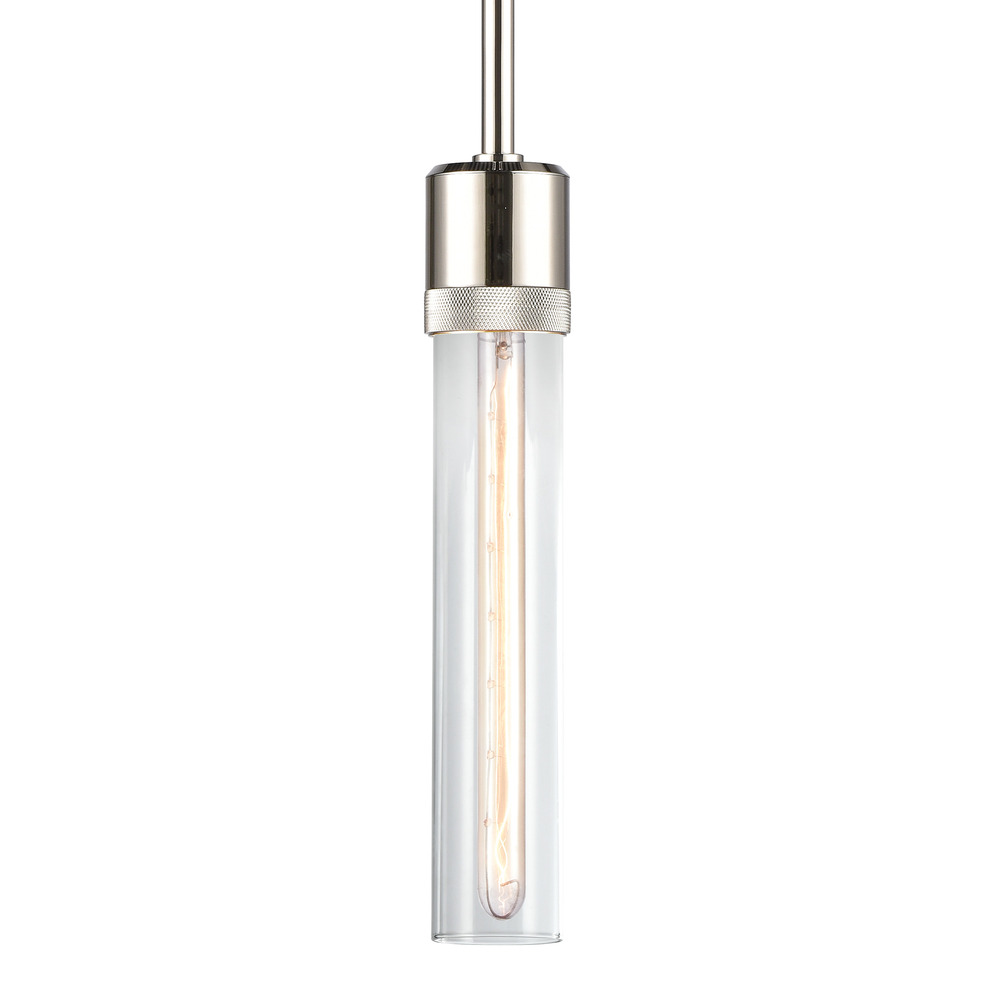 3&#34; E26 Cylindrical Pendant Light, 12&#34; Clear Glass and Polished Nickel Finish