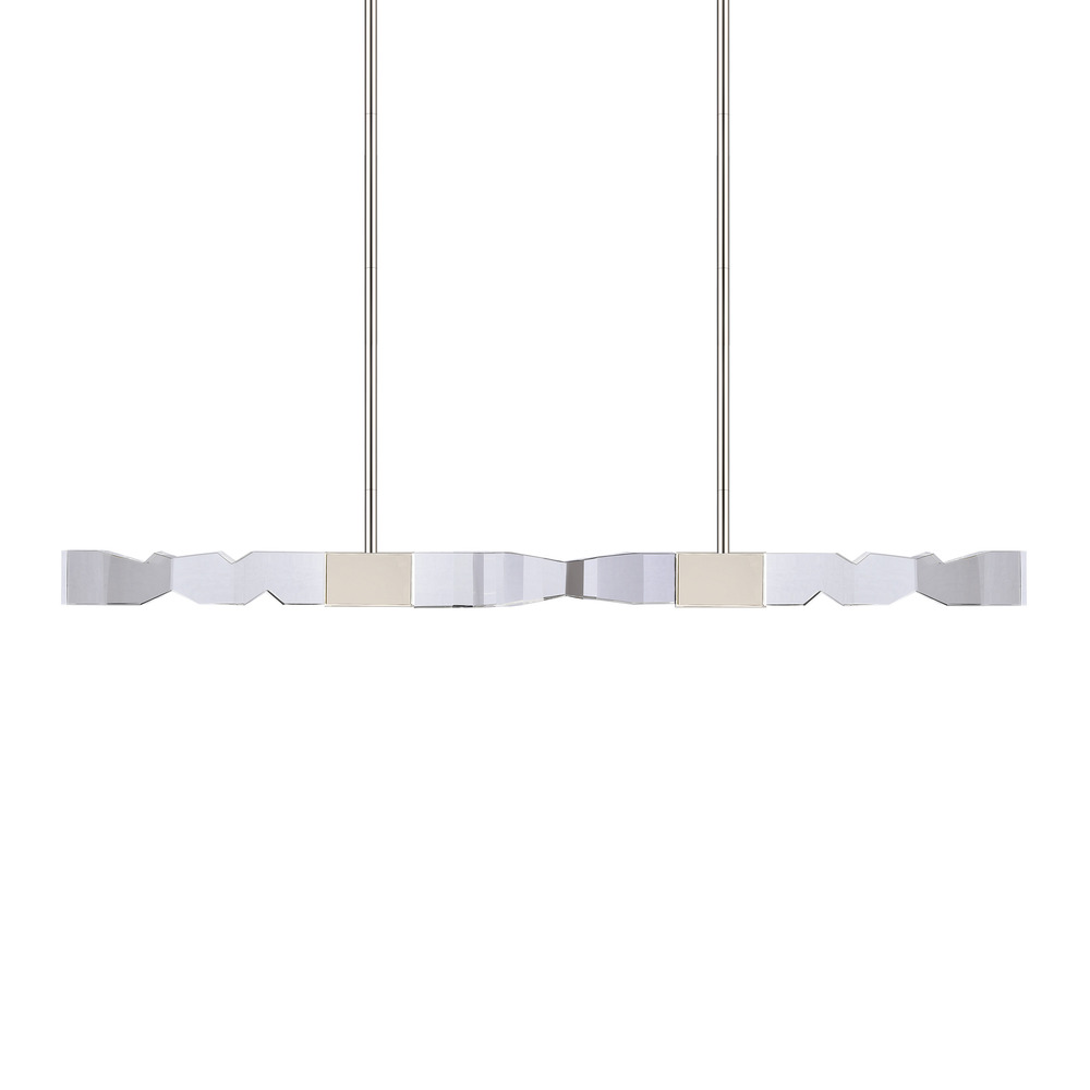 LED 3CCT 4-Light 49&#34; Unique 2&#34;x2&#34; Carved Crystals Luxury Polished Nickel Linear Pendant