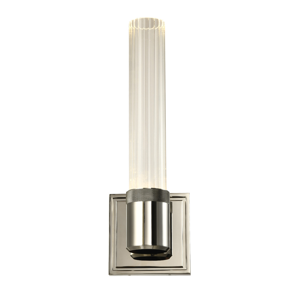 LED 3CCT Vertical Wall Sconce, 12&#34; Fluted Glass and Polished Nickel Finish